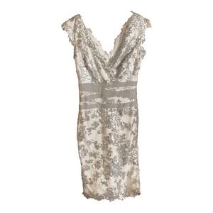 Vintage Cache White And Silver Sequin Lace Dress Size 0